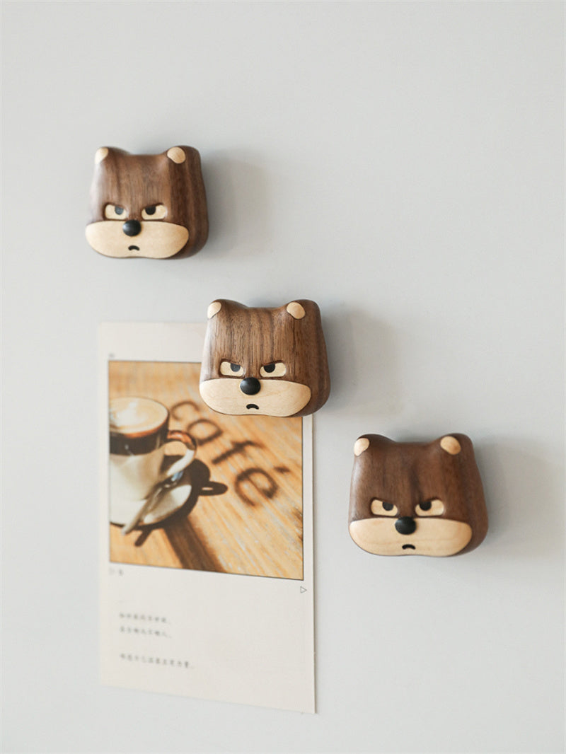 Black Walnut Wood Animal Magnetic Fridge Magnet, Creative Decorative Refrigerator Accessory