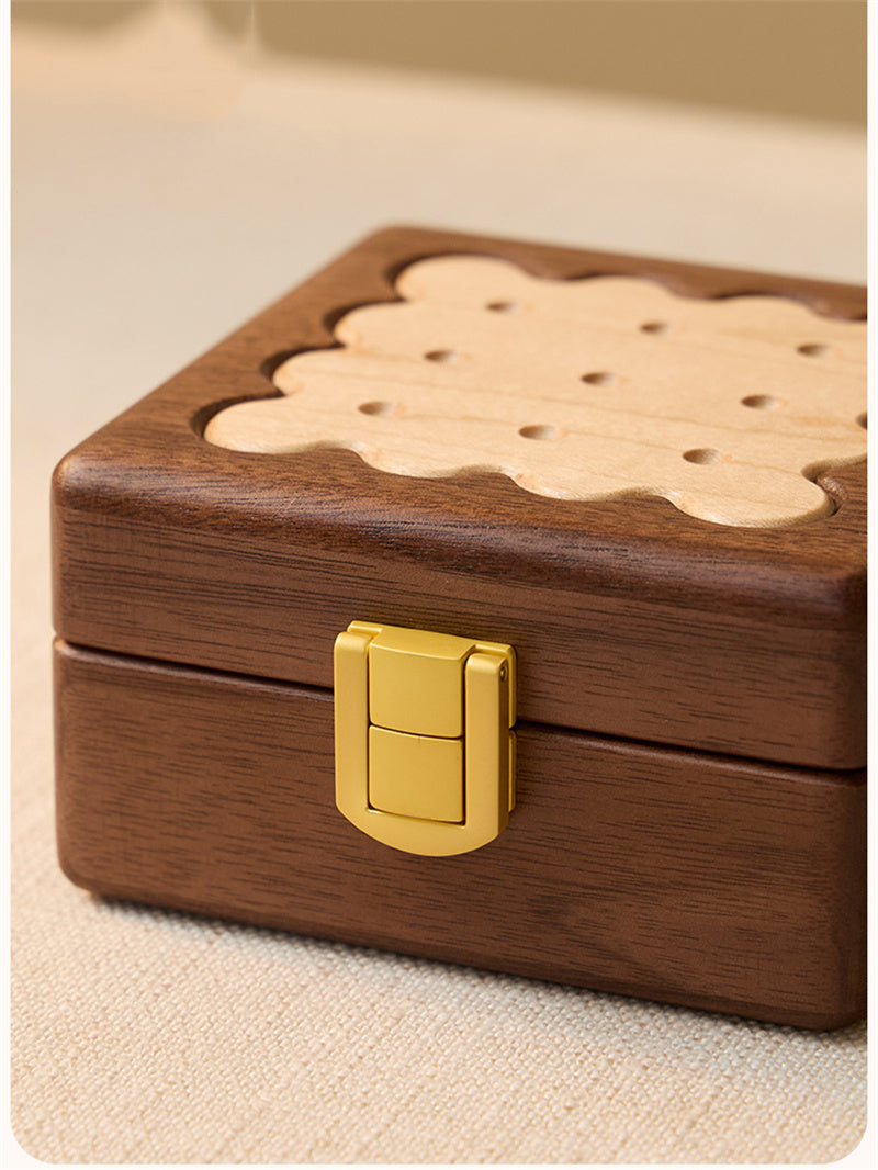 Black Walnut Wood Biscuit - Shaped Jewelry Box, Portable Travel Jewelry Organizer with Mirror