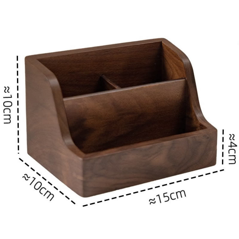 Black Walnut Wood Desktop Organizer, Multi‑Slot Remote Control Holder Pen Caddy for Office Home Desk Storage