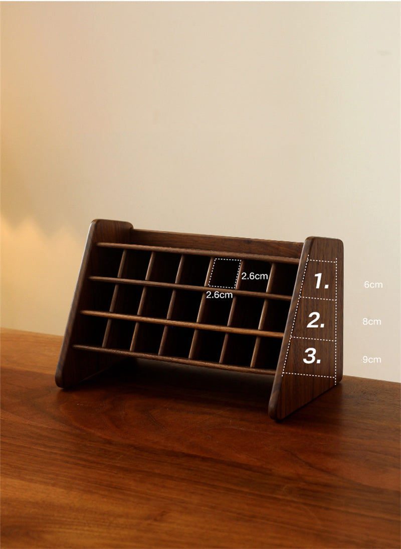 Black Walnut Wood Lipstick Organizer, Multi - Grid Cosmetic Storage Rack for Lipsticks and Makeup