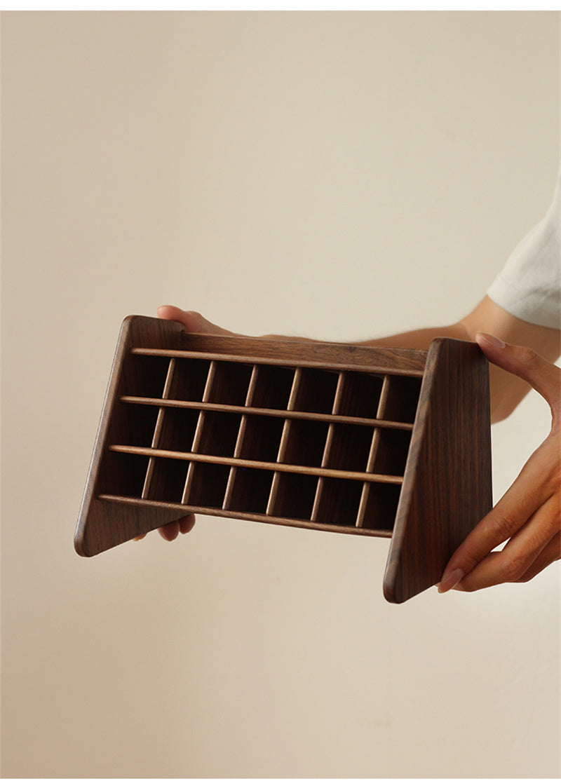 Black Walnut Wood Lipstick Organizer, Multi - Grid Cosmetic Storage Rack for Lipsticks and Makeup