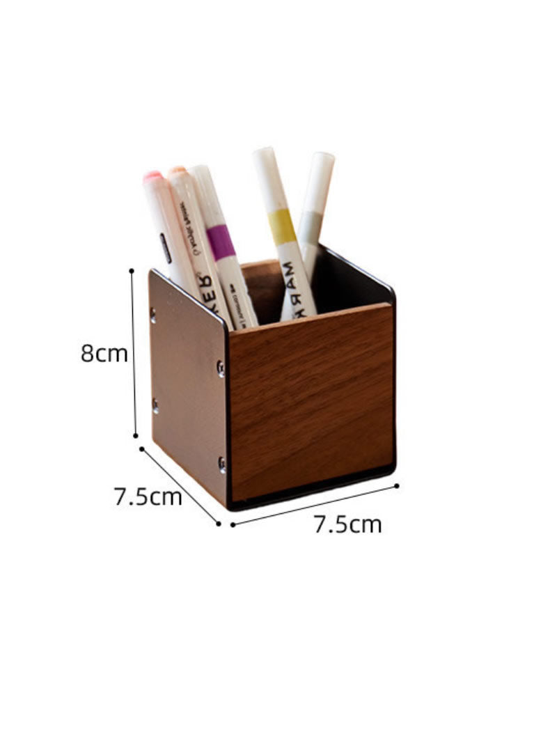 Black Walnut Wood Pen Holder, Industrial Desktop Organizer with Divided Compartments, Minimalist Desk Storage for Office & Vanity