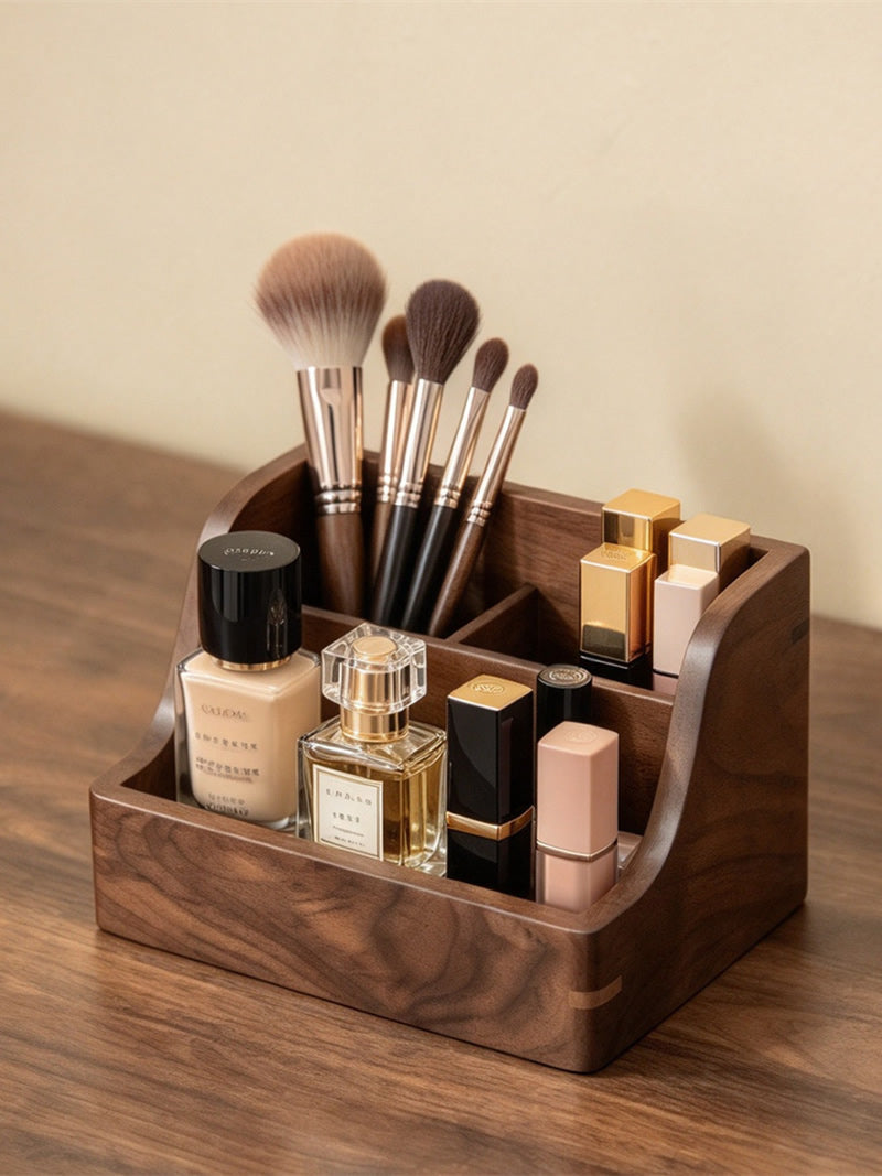 Black Walnut Wooden Makeup Organizer, Desktop Remote Control, Glasses Organizer Storage Box