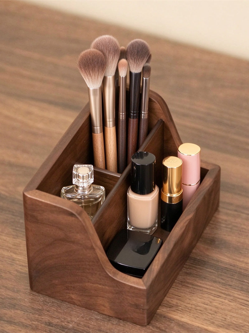 Black Walnut Wooden Makeup Organizer, Desktop Remote Control, Glasses Organizer Storage Box