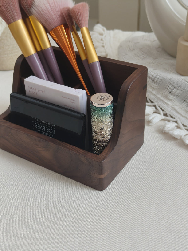 Black Walnut Wooden Makeup Organizer, Desktop Remote Control, Glasses Organizer Storage Box