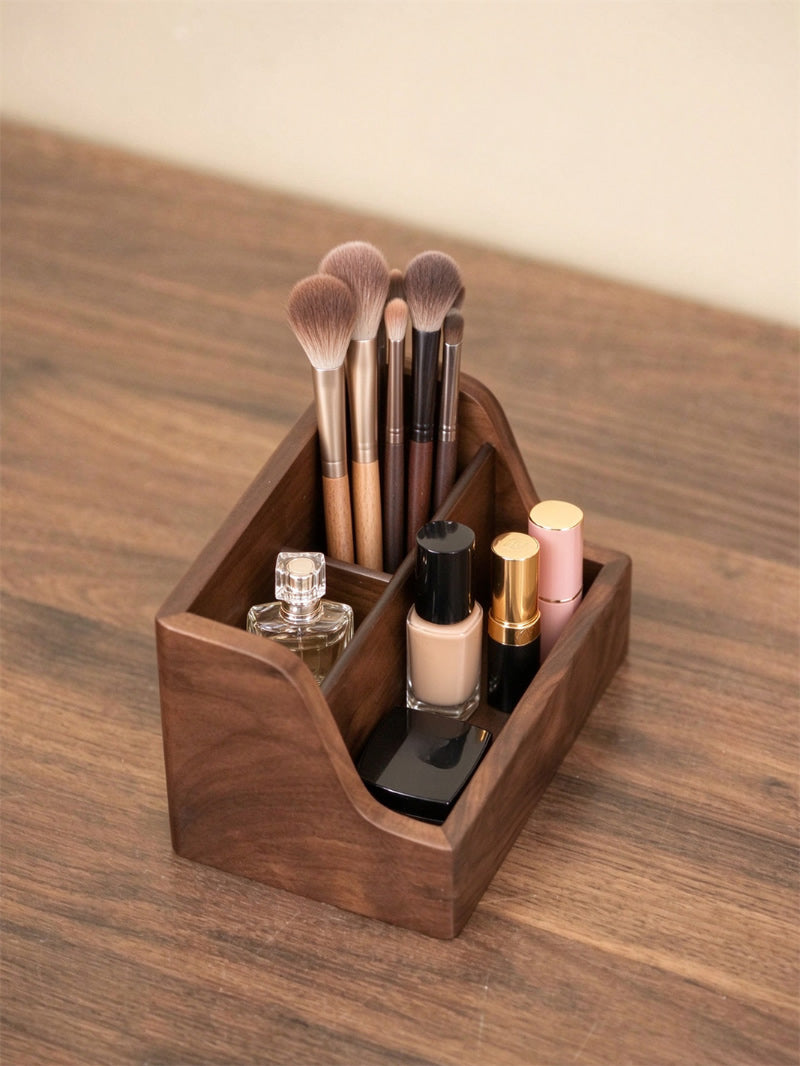 Black Walnut Wooden Makeup Organizer, Desktop Remote Control, Glasses Organizer Storage Box