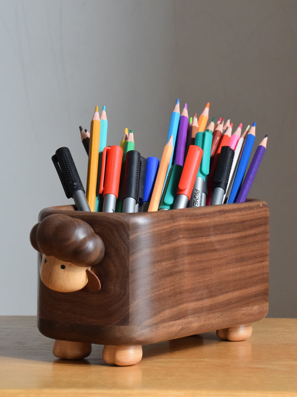 Black Walnut Wooden Sheep Storage Box - Desktop Organizer Pen Holder ...