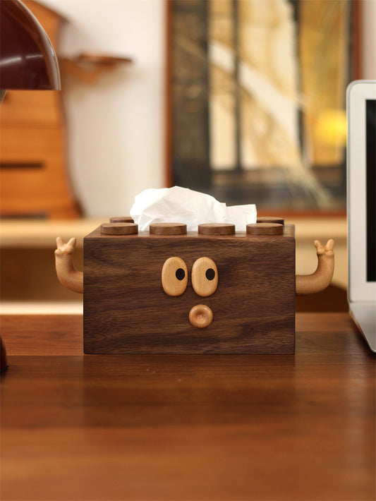 Black Walnut Wooden Tissue Box - Cute Cartoon Design, Decorative Tissue Holder