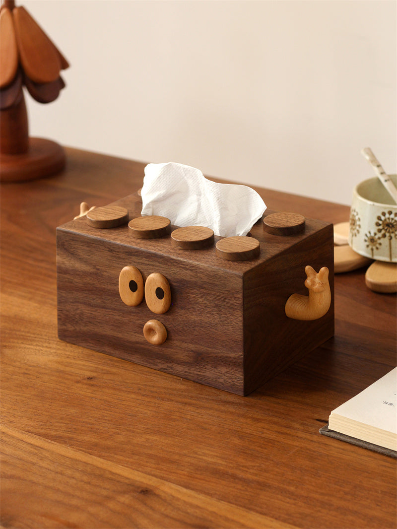 Black Walnut Wooden Tissue Box - Cute Cartoon Design, Decorative Tissue Holder