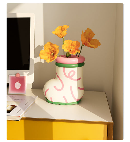Boot-Shaped Flower Vase - Colorful Decorative Ceramic Planter for Whimsical Home Decor