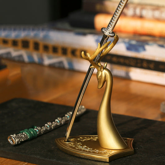 Brass Deer Head Pen Holder & Desktop Decor - Office Stationery Organizer