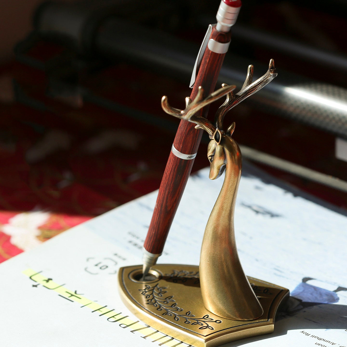 Brass Deer Head Pen Holder & Desktop Decor - Office Stationery Organizer