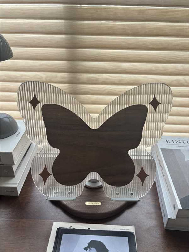 Butterfly - Shaped Device Stand, Acrylic & Wood Desktop Organizer for Tablets and Laptops