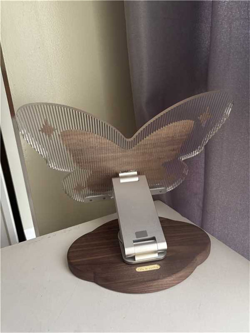 Butterfly - Shaped Device Stand, Acrylic & Wood Desktop Organizer for Tablets and Laptops