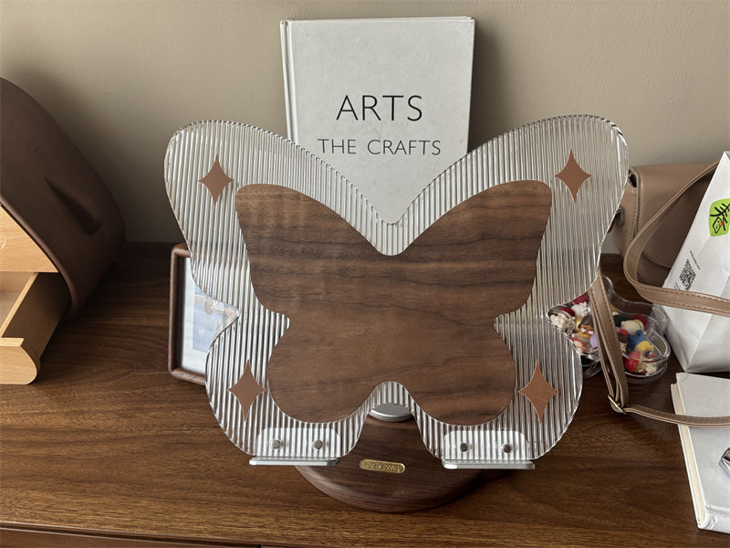 Butterfly - Shaped Device Stand, Acrylic & Wood Desktop Organizer for Tablets and Laptops