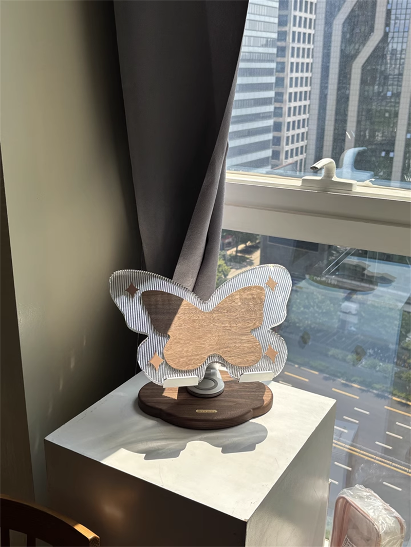 Butterfly - Shaped Device Stand, Acrylic & Wood Desktop Organizer for Tablets and Laptops