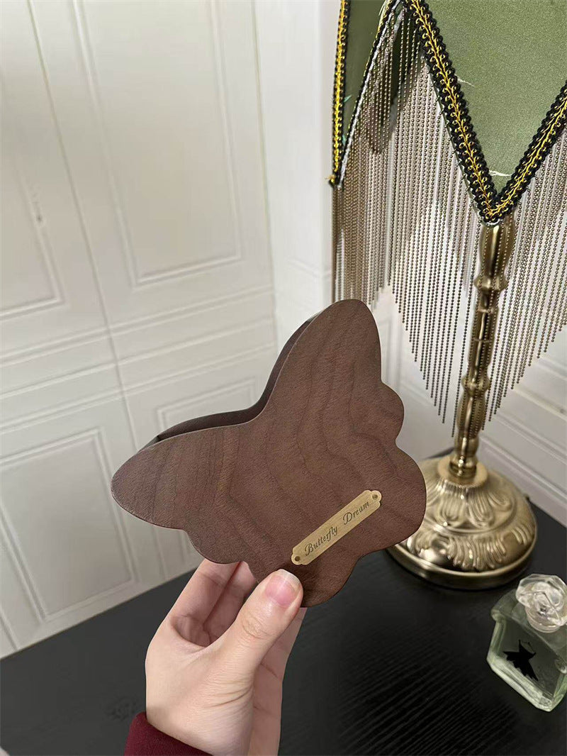Butterfly Solid Walnut Wooden Makeup Brush Organizer & Desk Pen Holder, Aesthetic Vanity Desktop Storage Decor for Bathroom Office