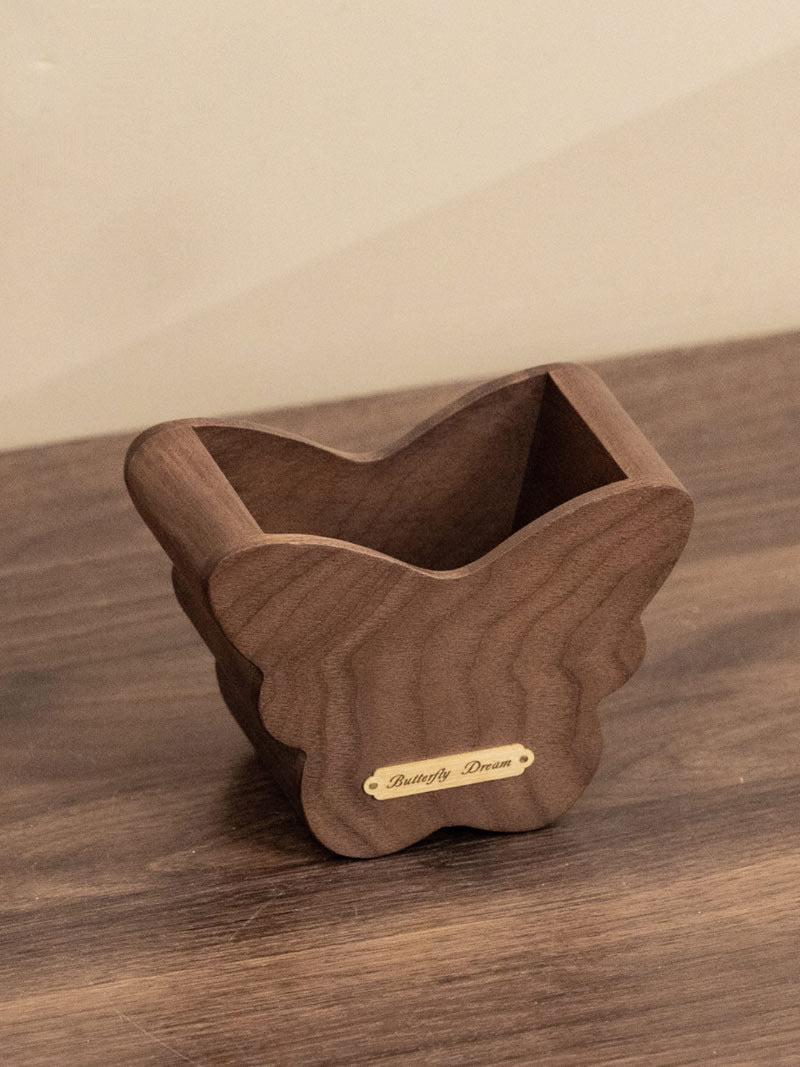 Butterfly Solid Walnut Wooden Makeup Brush Organizer & Desk Pen Holder, Aesthetic Vanity Desktop Storage Decor for Bathroom Office