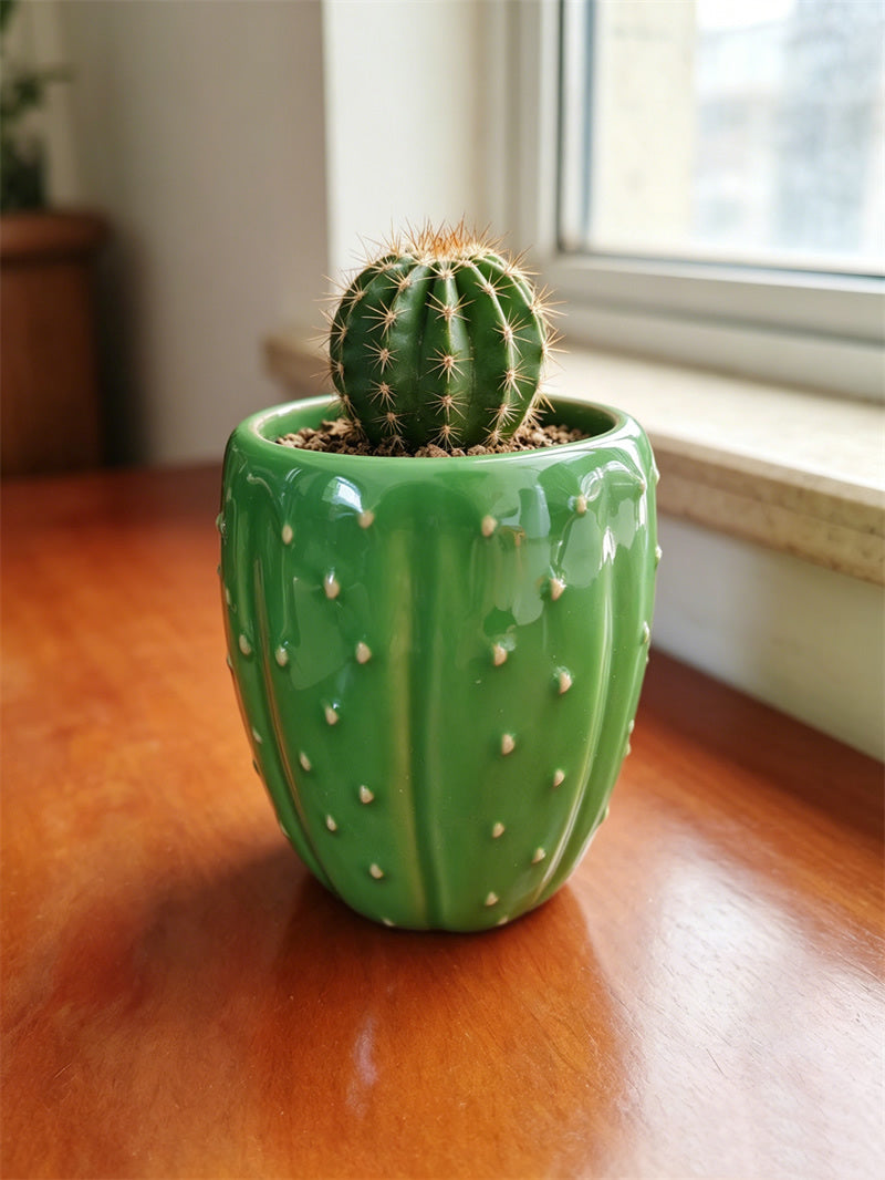Cactus Ceramic Coffee Cup / Plant Pot / Pen Holder,Cute Green Succulent Design Table Decor, Novelty Gift for Plant Lovers Office Home
