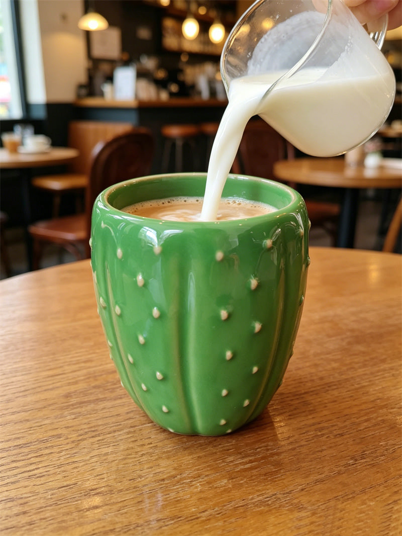 Cactus Ceramic Coffee Cup / Plant Pot / Pen Holder,Cute Green Succulent Design Table Decor, Novelty Gift for Plant Lovers Office Home