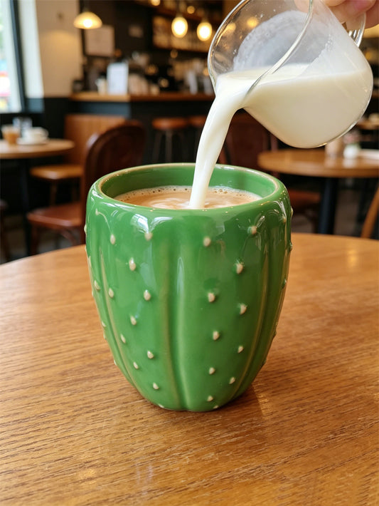 Cactus Ceramic Coffee Cup / Plant Pot / Pen Holder,Cute Green Succulent Design Table Decor, Novelty Gift for Plant Lovers Office Home
