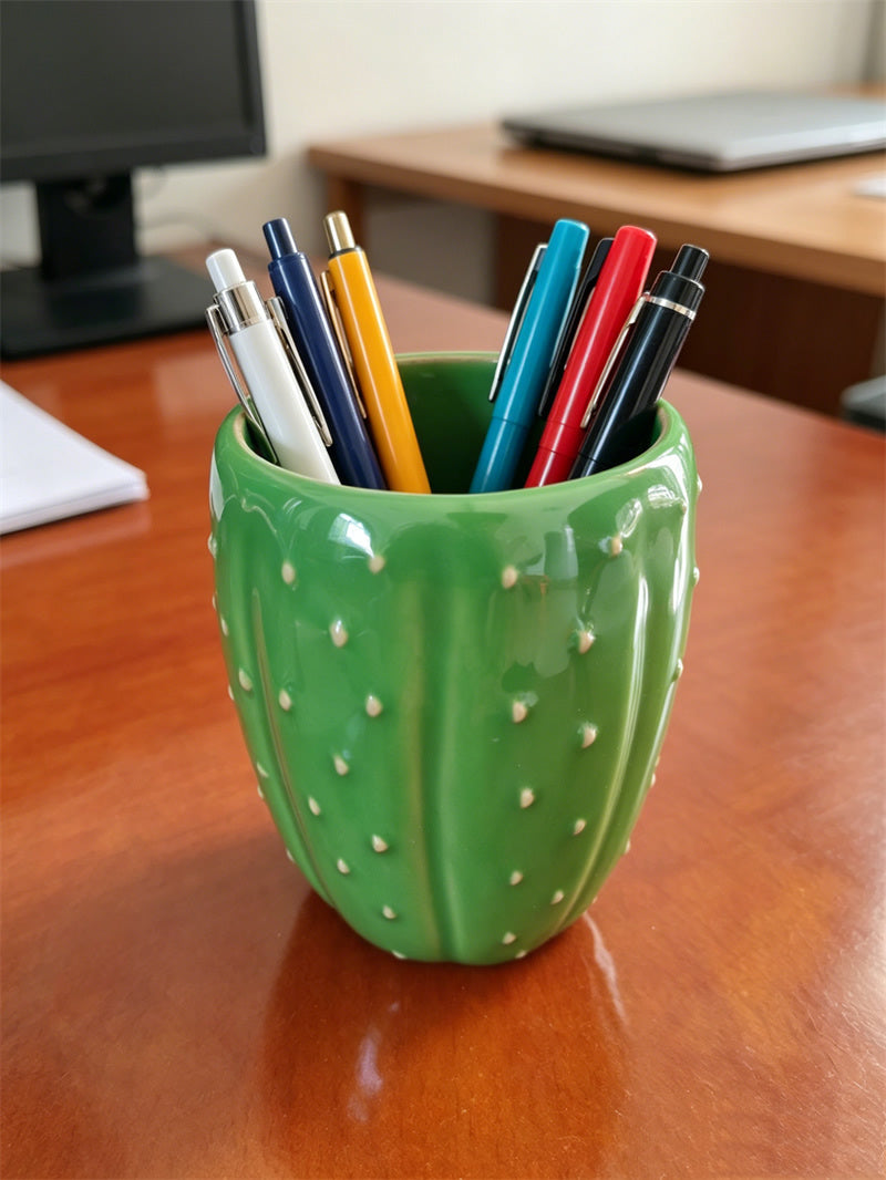 Cactus Ceramic Coffee Cup / Plant Pot / Pen Holder,Cute Green Succulent Design Table Decor, Novelty Gift for Plant Lovers Office Home