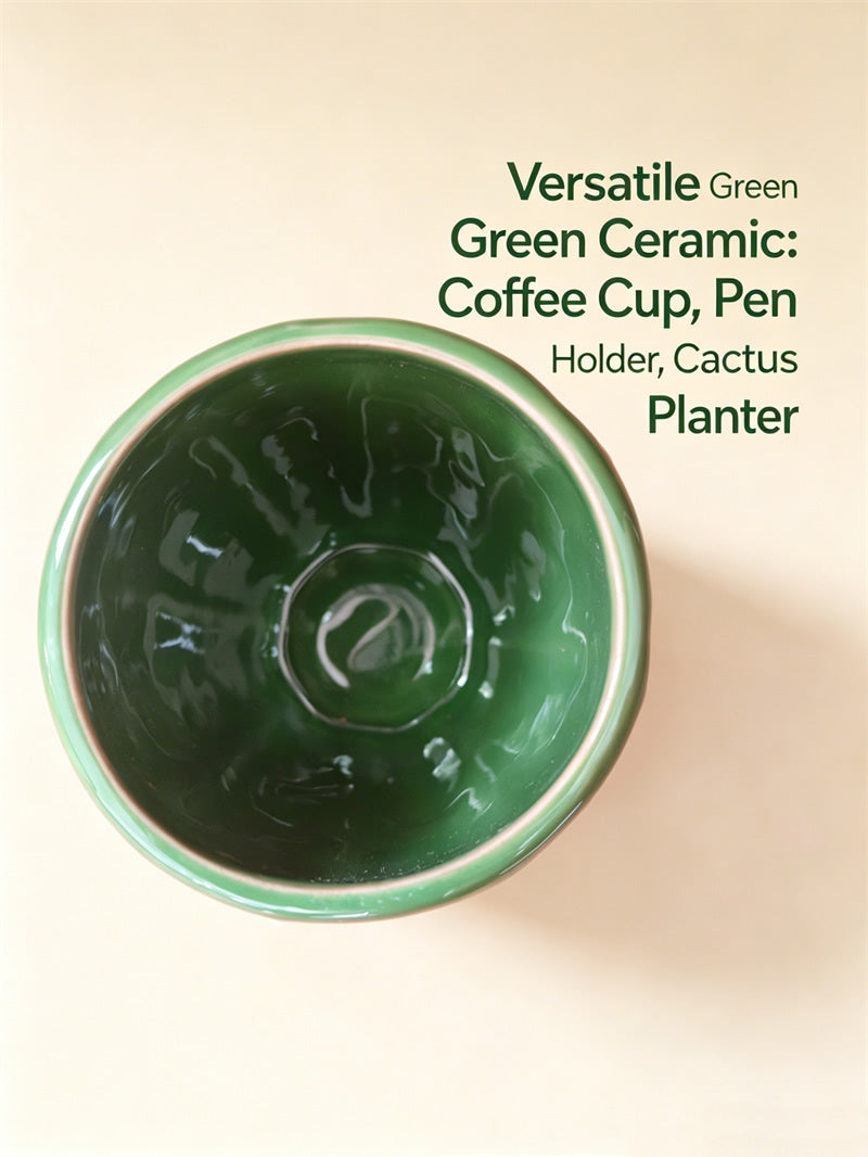 Cactus Ceramic Coffee Cup / Plant Pot / Pen Holder,Cute Green Succulent Design Table Decor, Novelty Gift for Plant Lovers Office Home
