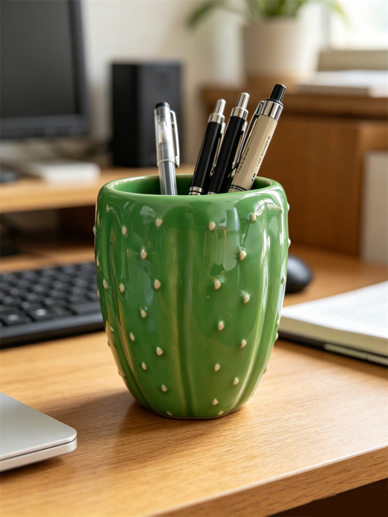 Cactus Ceramic Coffee Cup / Plant Pot / Pen Holder,Cute Green Succulent Design Table Decor, Novelty Gift for Plant Lovers Office Home