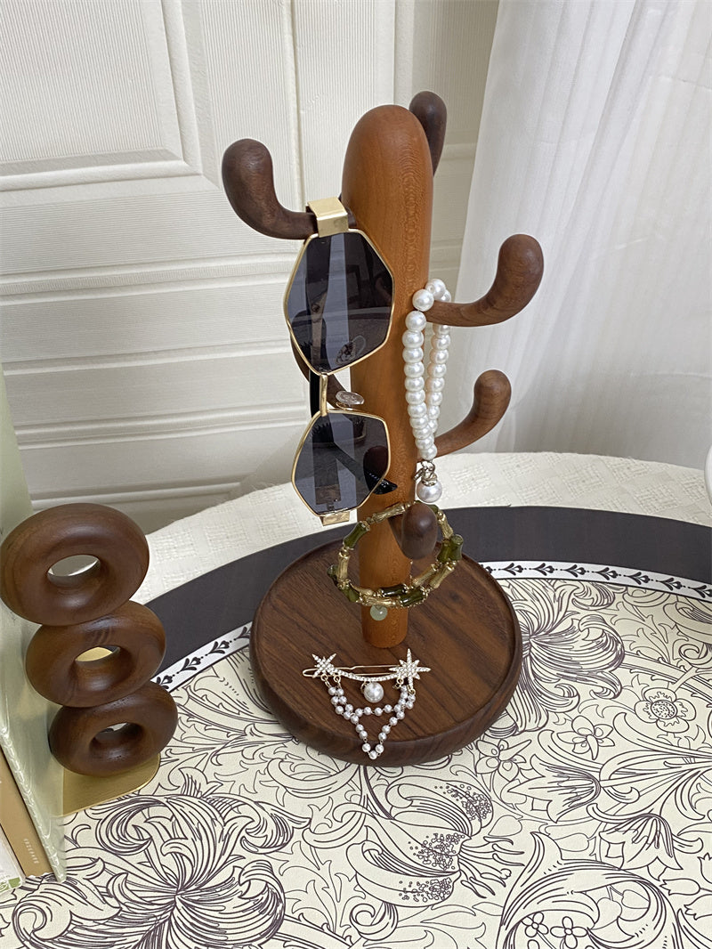 Cactus Wooden Jewelry Organizer – Rustic Necklace & Bracelet Holder Stand, Boho Jewelry Display