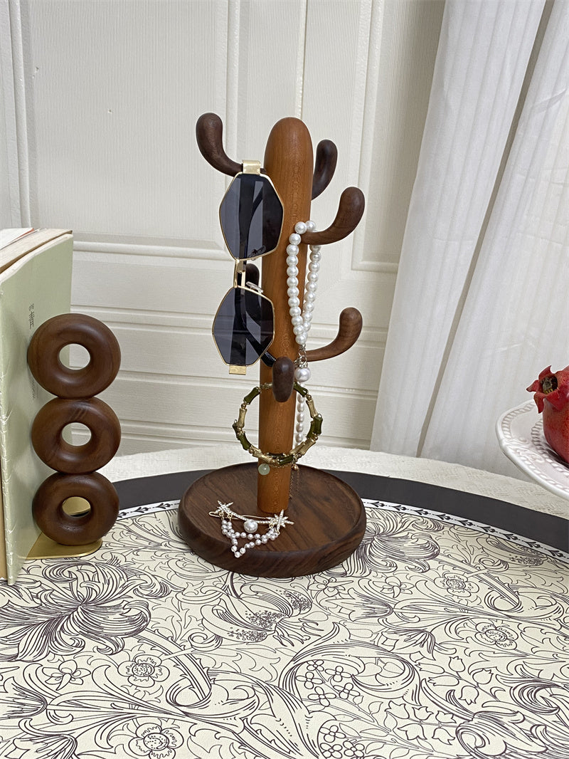 Cactus Wooden Jewelry Organizer – Rustic Necklace & Bracelet Holder Stand, Boho Jewelry Display