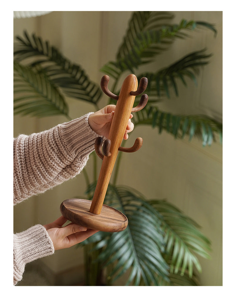 Cactus Wooden Jewelry Organizer – Rustic Necklace & Bracelet Holder Stand, Boho Jewelry Display