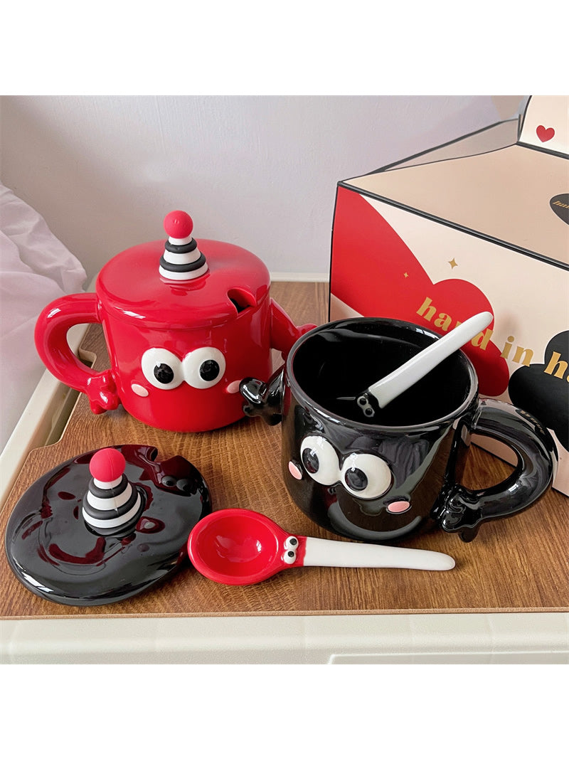 Cartoon Big Eyes Ceramic Couple Cup, Large Capacity Mug