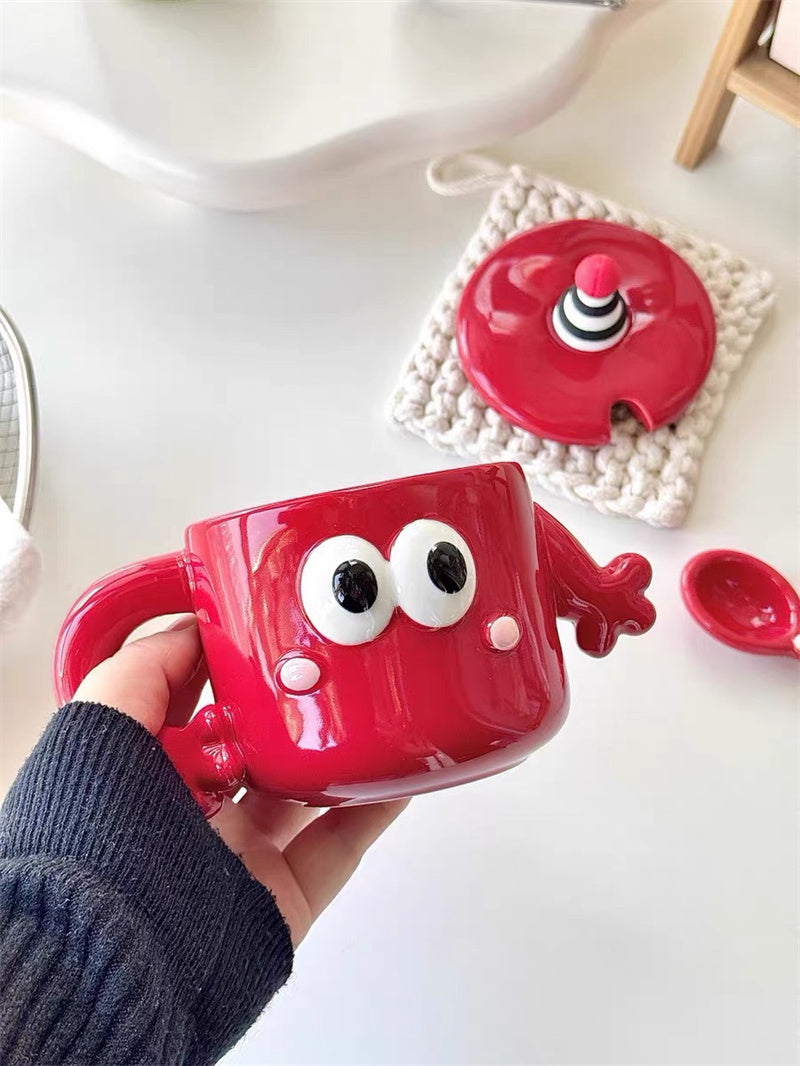 Cartoon Big Eyes Ceramic Couple Cup, Large Capacity Mug