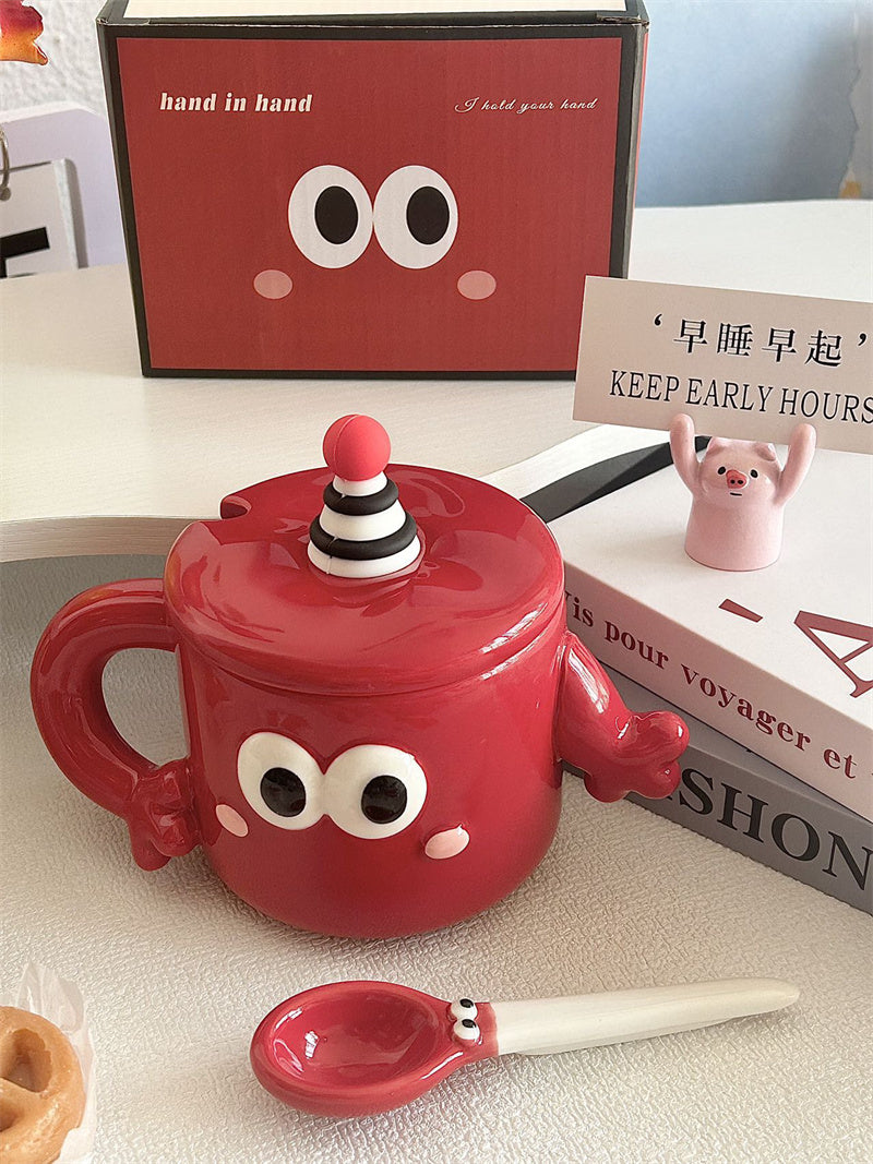 Cartoon Big Eyes Ceramic Couple Cup, Large Capacity Mug