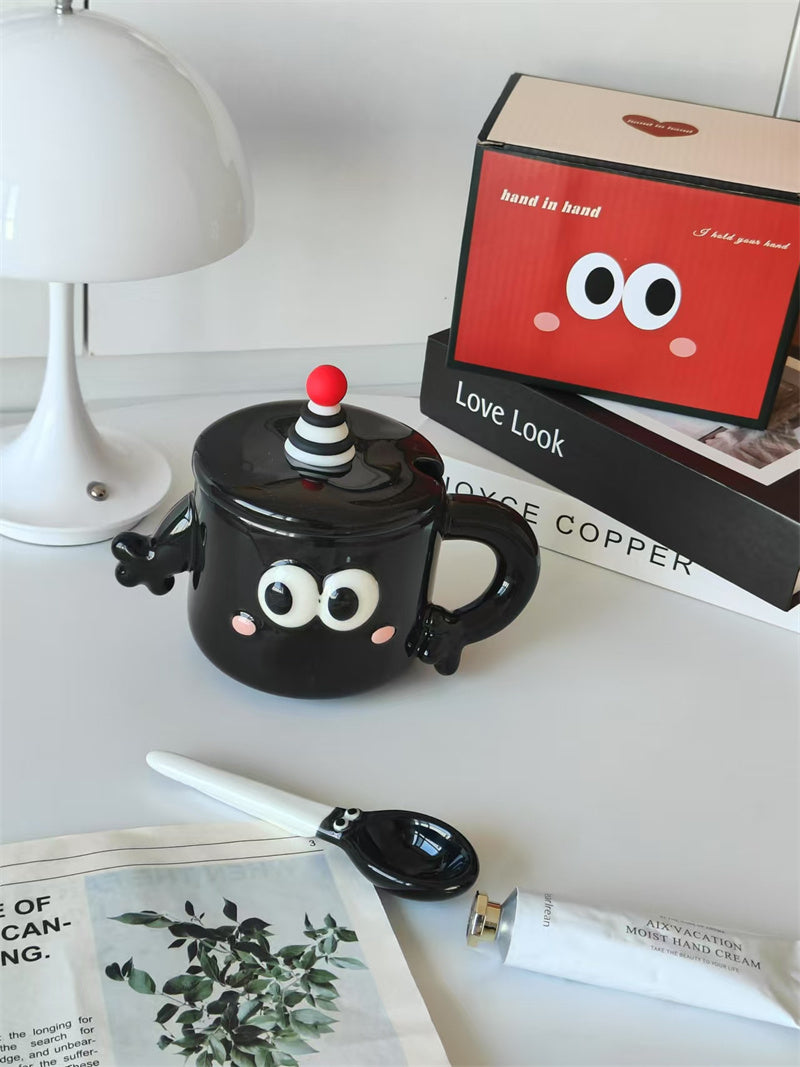 Cartoon Big Eyes Ceramic Couple Cup, Large Capacity Mug
