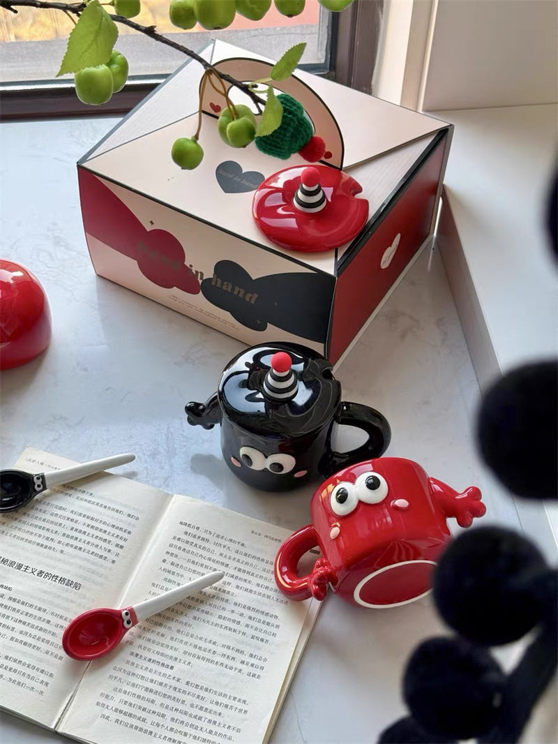 Cartoon Big Eyes Ceramic Couple Cup, Large Capacity Mug