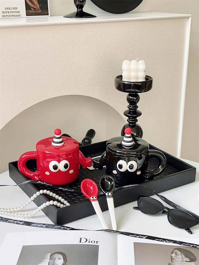 Cartoon Big Eyes Ceramic Couple Cup, Large Capacity Mug