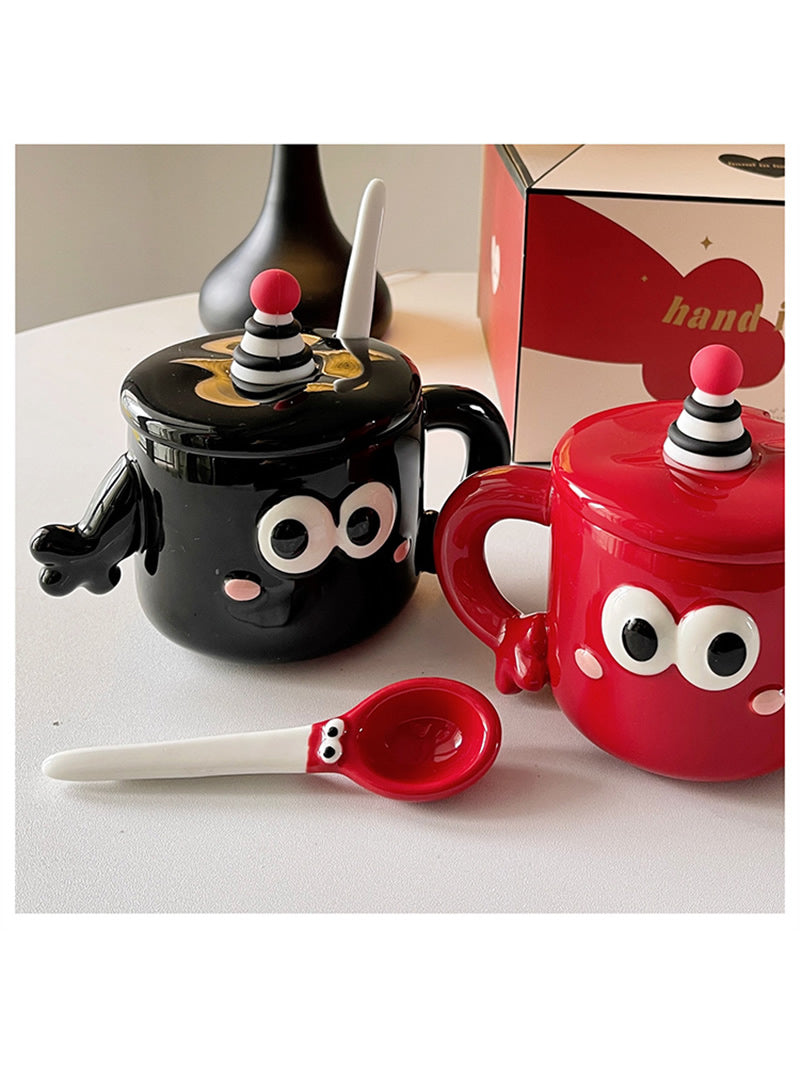 Cartoon Big Eyes Ceramic Couple Cup, Large Capacity Mug