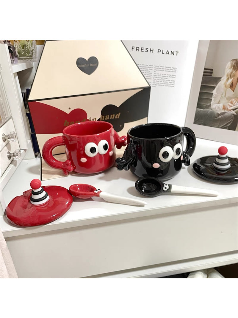 Cartoon Big Eyes Ceramic Couple Cup, Large Capacity Mug