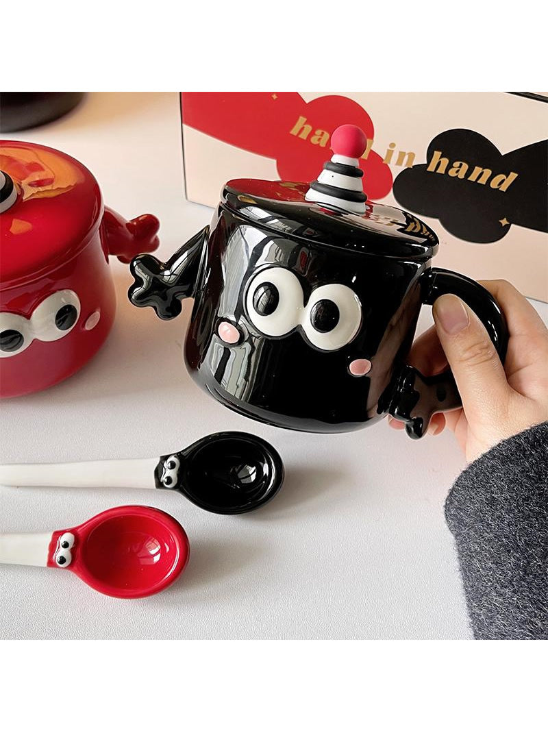 Cartoon Big Eyes Ceramic Couple Cup, Large Capacity Mug