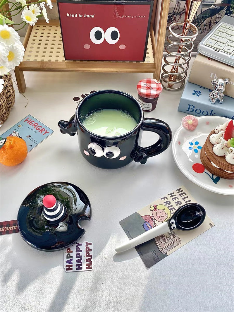 Cartoon Big Eyes Ceramic Couple Cup, Large Capacity Mug