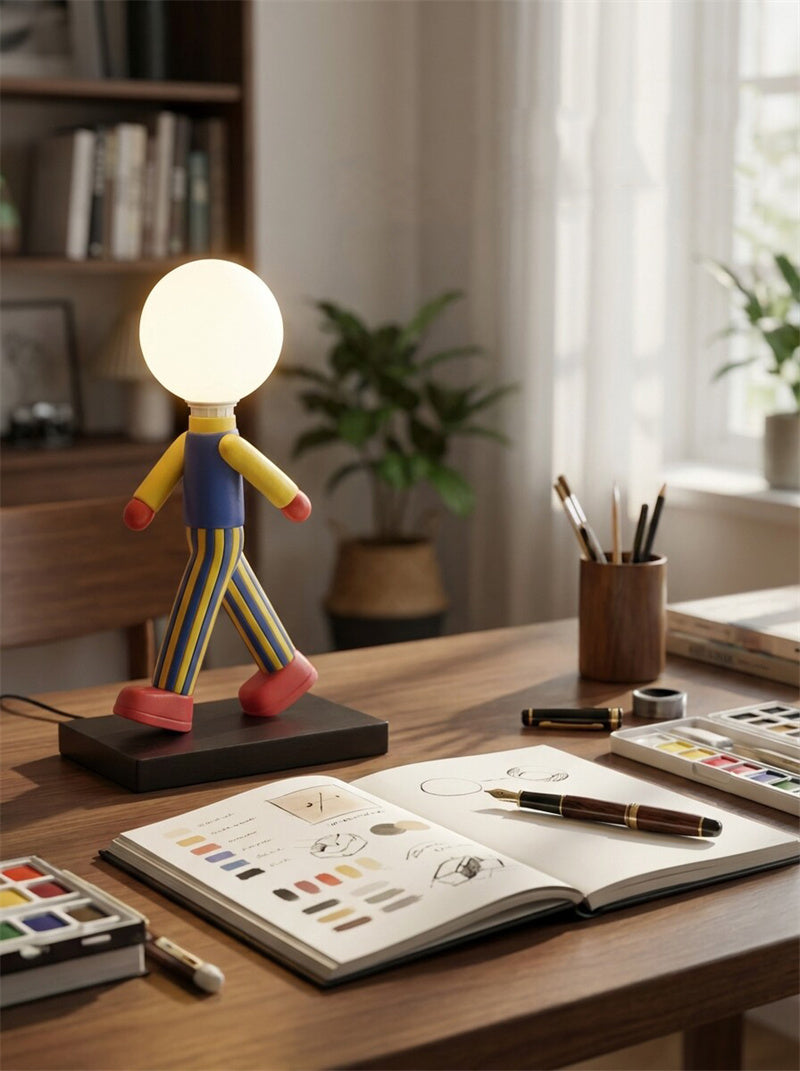 Cartoon Character Table Lamp Creative Walking Figure Night Light 3D Art Decor Bedside Lamp for Kids Room Bedroom Living Room Decor Gift