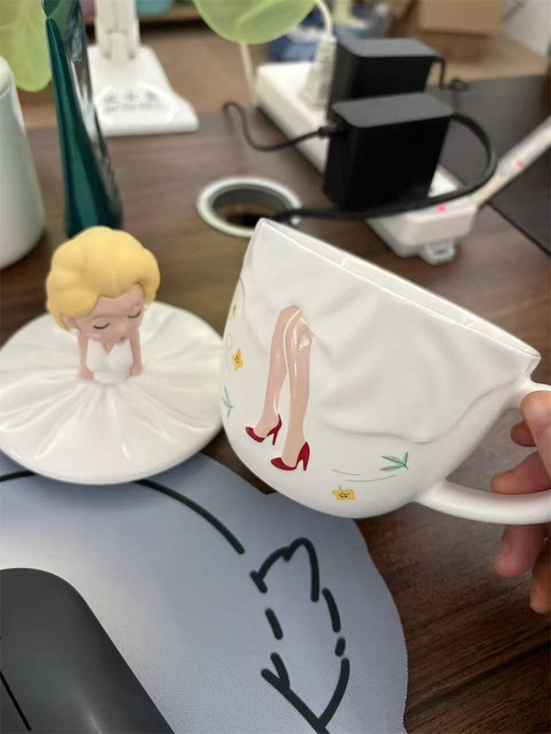 Cartoon Dancing Girl Ceramic Mug , Creative Decorative Drinkware