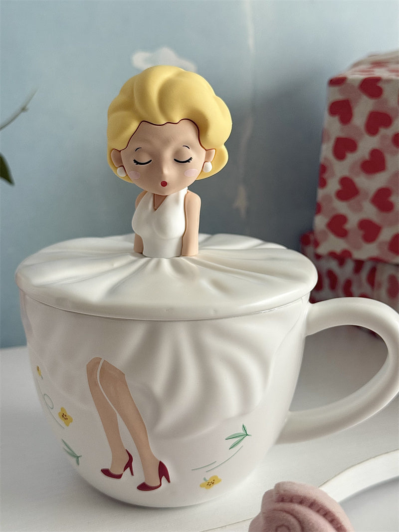 Cartoon Dancing Girl Ceramic Mug , Creative Decorative Drinkware