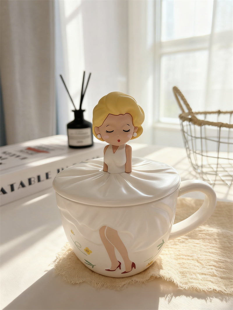Cartoon Dancing Girl Ceramic Mug , Creative Decorative Drinkware