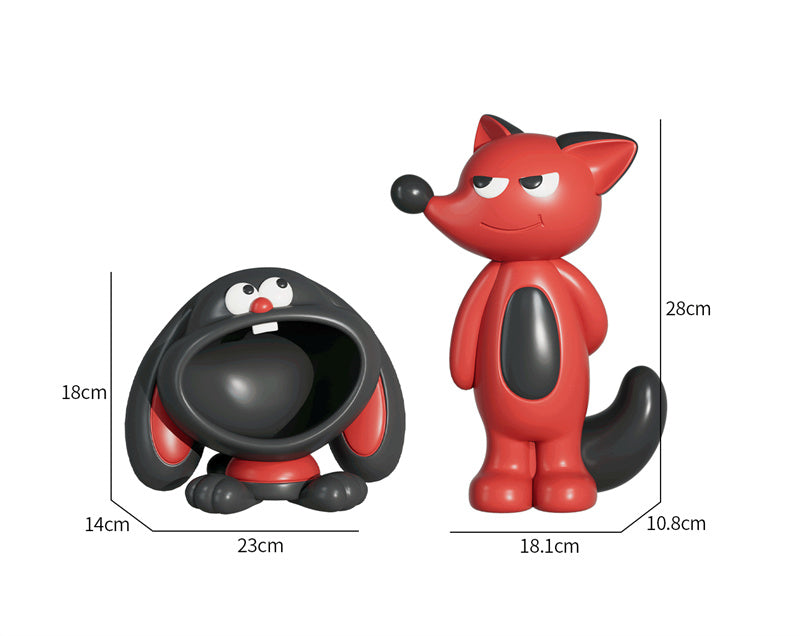 Cartoon Fox & Dog Decor Storage - Playful Animal-Themed Figurine & Remote Holder for Living Room Desks & Cabinets