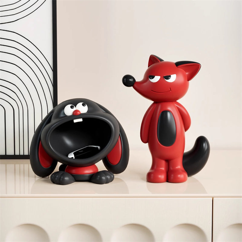 Cartoon Fox & Dog Decor Storage - Playful Animal-Themed Figurine & Remote Holder for Living Room Desks & Cabinets