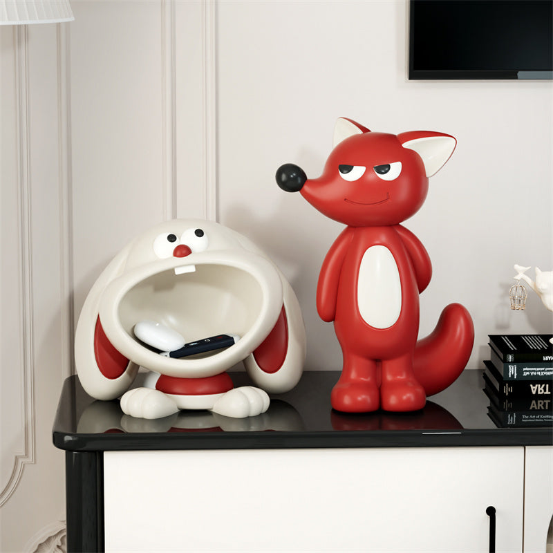Cartoon Fox & Dog Decor Storage - Playful Animal-Themed Figurine & Remote Holder for Living Room Desks & Cabinets