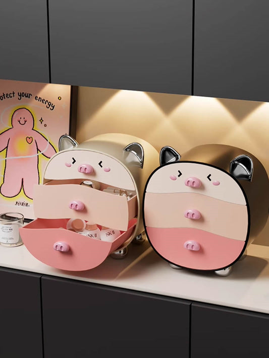 Cartoon Pig Storage Box With Drawer, Office Bedroom Desk Organization