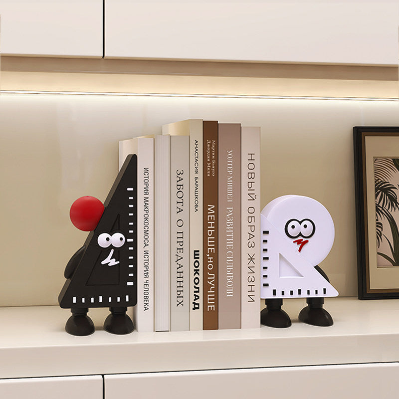 Cartoon Ruler & Set Square Bookends - Cute Math-Themed Decorative Bookend Set